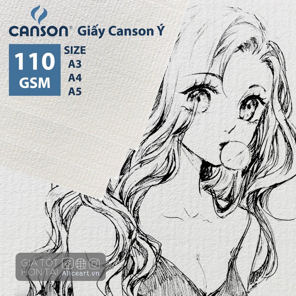 Giấy vẽ chì CANSON Ý Truyền Thống mỏng 110gsm vân ngang