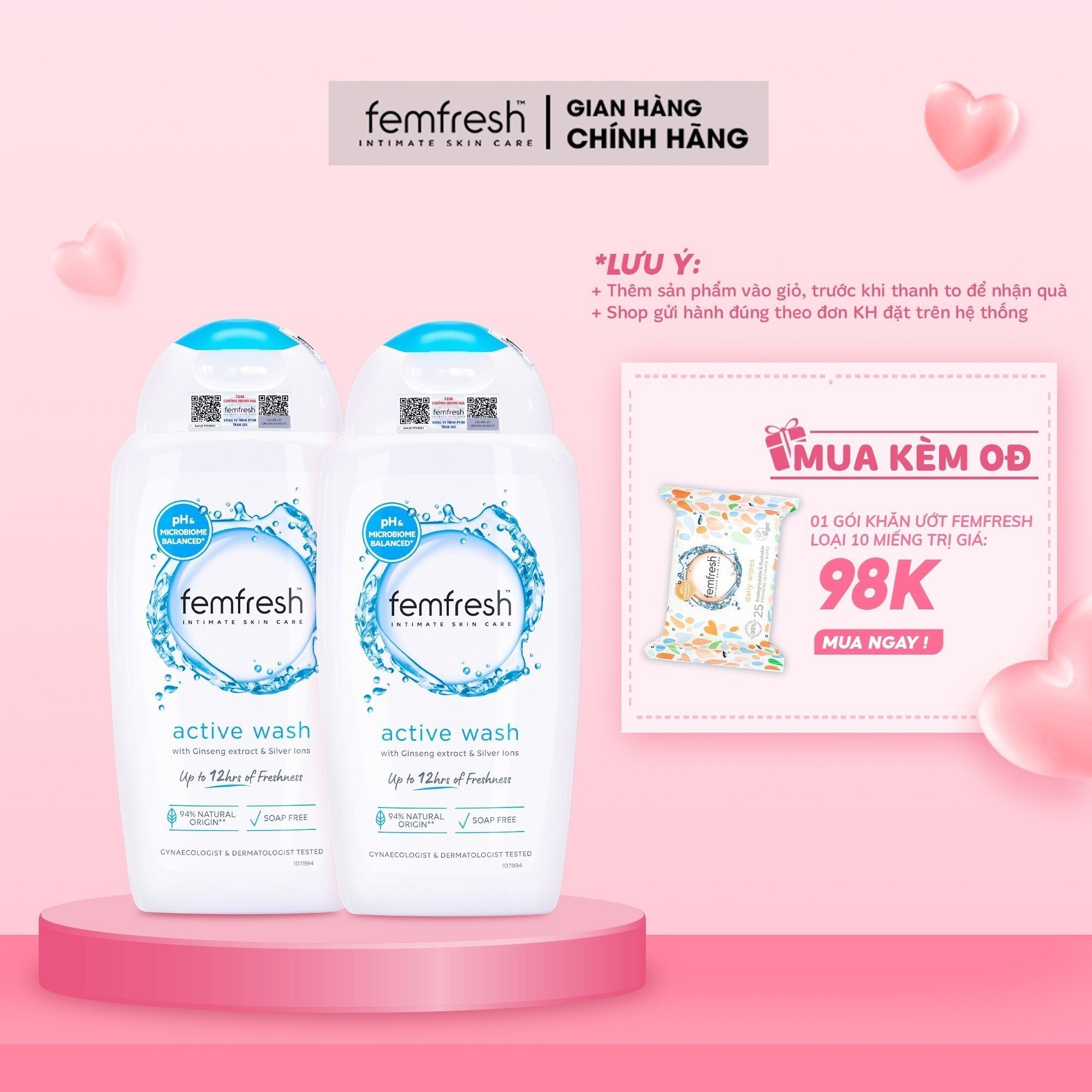 Combo 2 dung dịch vệ sinh femfresh active fresh wash 250ml dành cho người ưa vận động giúp vùng kín sạch - quà tặng bất ngờ