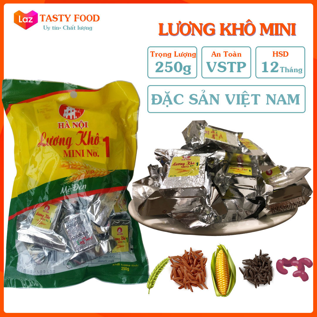 Lương khô mini thượng hạng 250g/gói 17 thanh, lương khô mini Hà Nội, Lương khô mini mix cao cấp,đồ ăn vặt Tasty Food