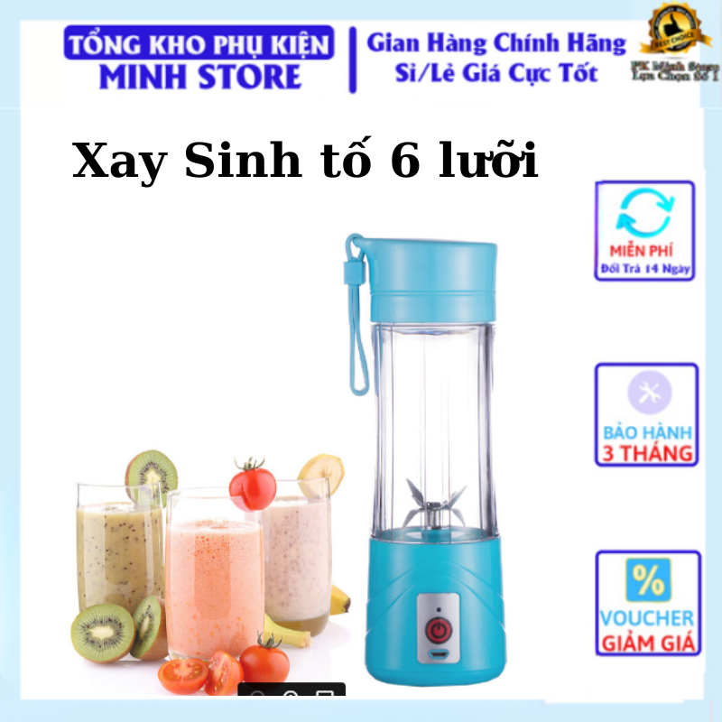 Máy Say Sinh Tố, Máy Xay Sinh Tố Cầm Tay Mini, Cốc Xay Sinh Tố XiBao Pin 3000mAH Loại 6 Lưỡi Dao Tiện Dụng