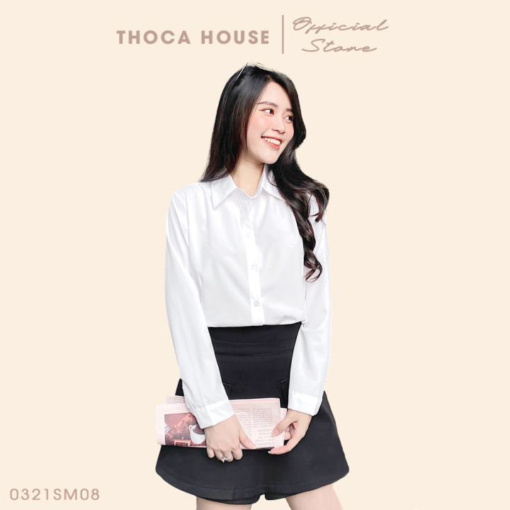 Áo sơ mi nữ trắng chích ben tay dài THOCA HOUSE basic công sở, đi học đi làm cho nữ, vải mỏng mát mịn