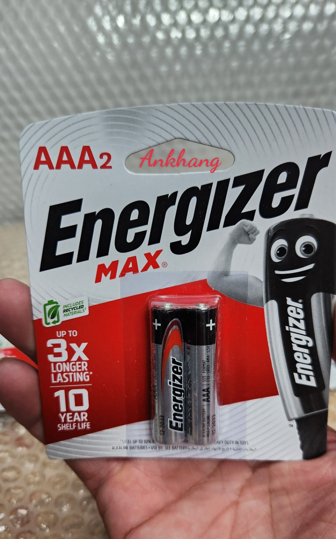 Vỉ 2 viên pin đũa AAA Energizer Max 1.5V E92 chính hãng dùng cho máy đo huyết áp, remote, đồ chơi