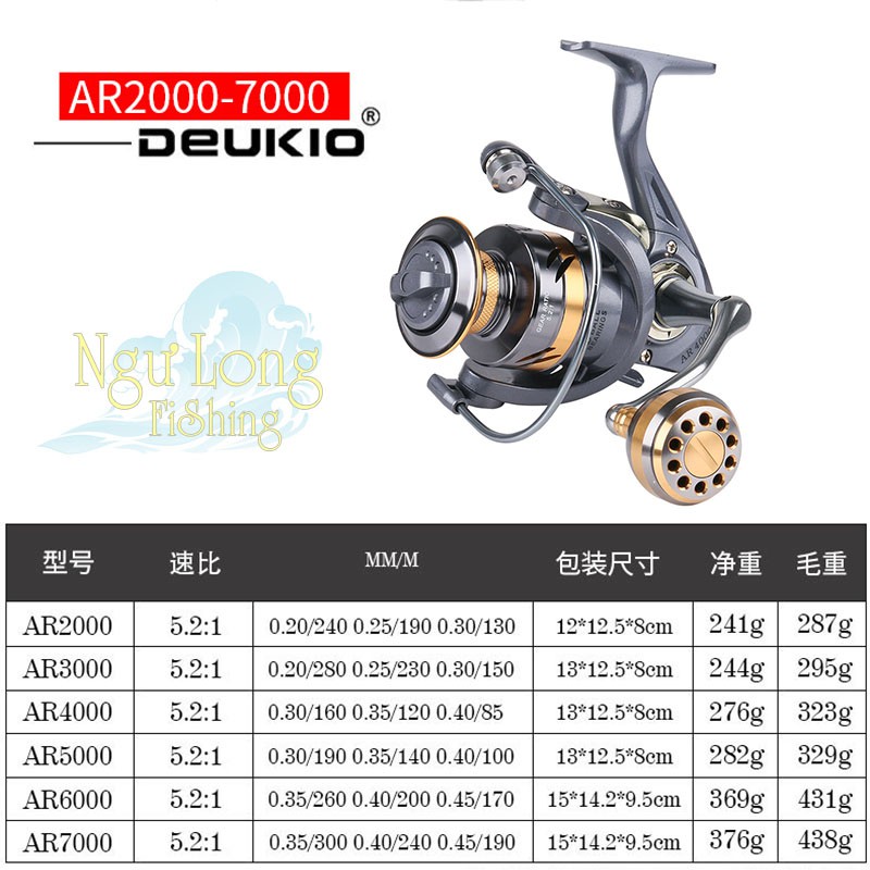 Máy câu cá DEUKIO AR 2000-7000 có tay cầm núm kim loại sự lựa chọn tốt cho cần thủ