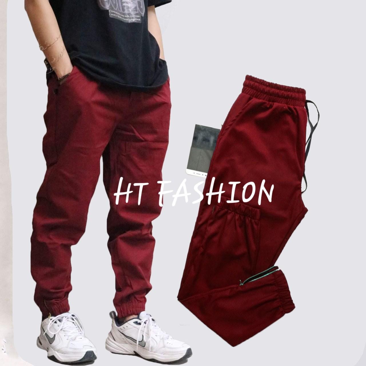 Quần jogger kaki nam khóa zip kéo