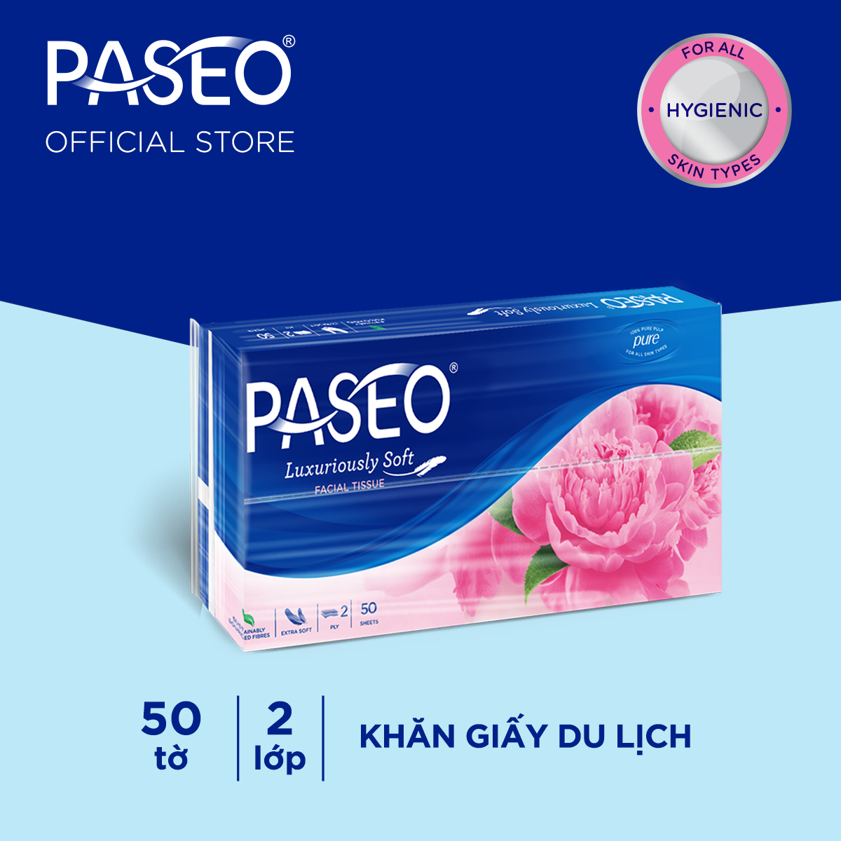 Khăn giấy rút du lịch cao cấp Paseo mềm mại, tiện lợi 50 tờ 2 lớp