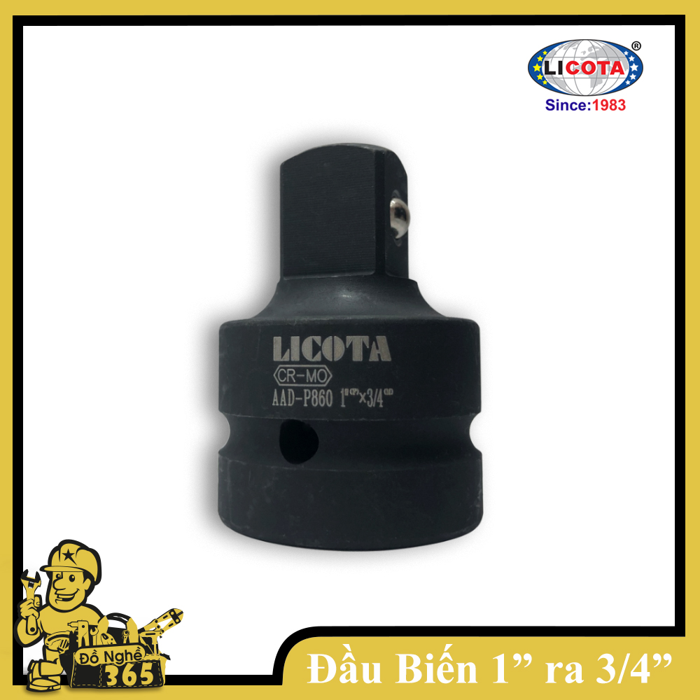 Đầu biến đen cao cấp LICOTA sử dụng cho mở tuýp bằng hơi, thép CR-MO là loại thép cao cấp có độ “dẻo dai” hơn và chống được sự mài mòn của oxy hóa, đầu chuyển