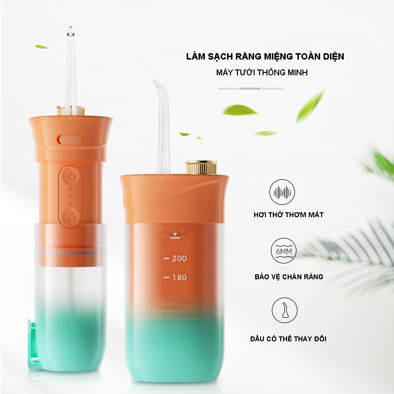 Máy tăm nước cầm tay PORTABLE WATER FLOSSER làm sạch kẽ răng có 4 đầu vệ sinh làm sạch sâu khoang miệng dung tích 200ml