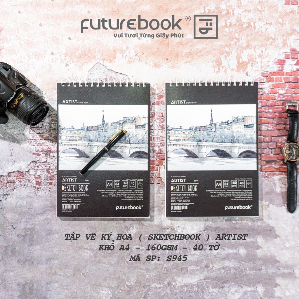 Tập vẽ ký hoạ artist a4 đl160 40 tờ lò xo lật dọc. msp: s945. vpp futurebook. giao mẫu ngẫu nhiên.