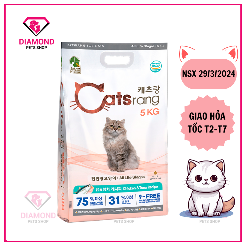 [MÃ GIẢM 40K- GIAO HỎA TỐC] - Thức ăn hạt cho mèo mọi lứa tuổi CATSRANG 5KG - Hạt cho mèo Catsrang 5kg