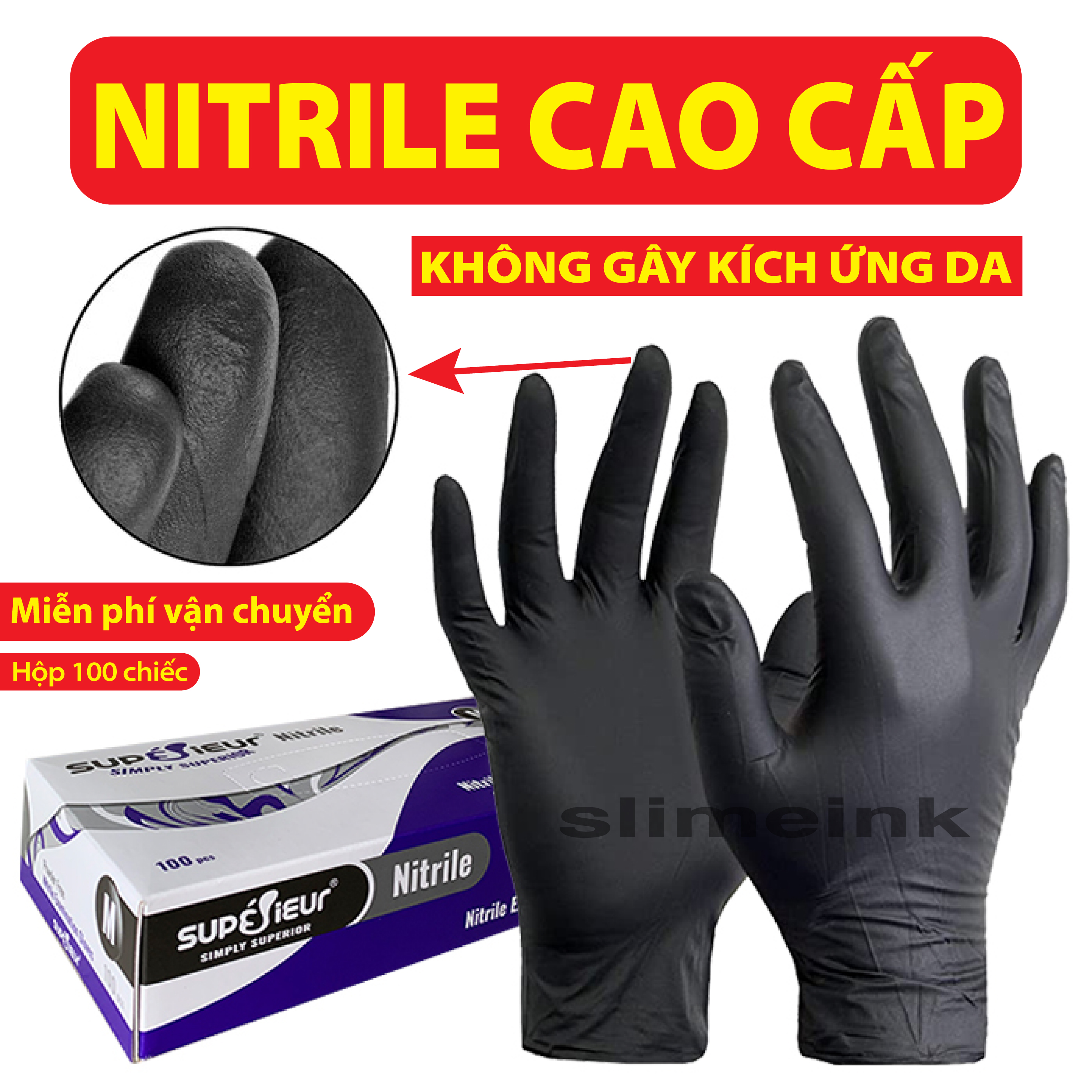 Găng Tay Cao Su Màu Đen Không Bột Nitrile