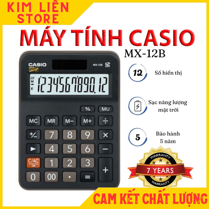 Máy tính casio mx-12b - máy tính cầm tay casio chính hãng hiển thị 12 số , sử dụng năng lượng mặt trời - bảo hành 7 năm
