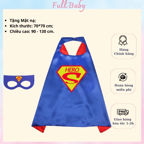 Áo choàng siêu nhân Super man dành cho bé trai tặng kèm mặt nạ chất lụa satin cao cấp