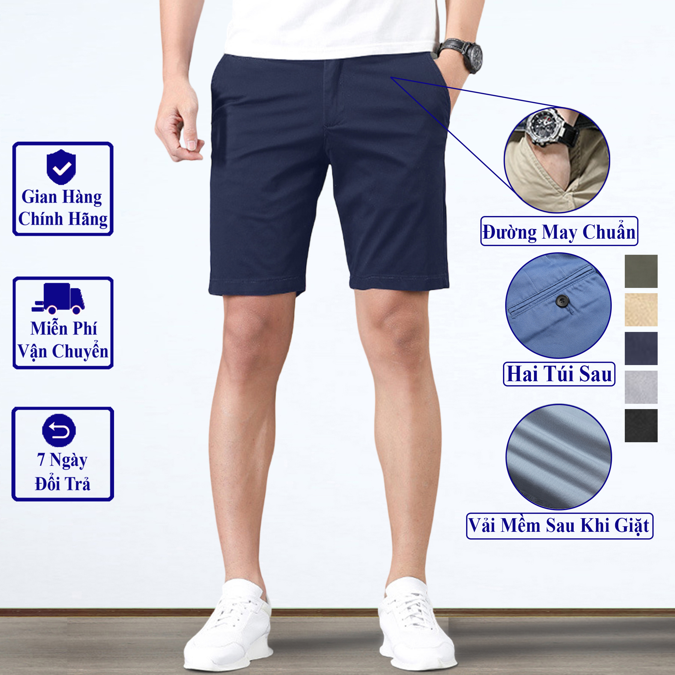 Quần Short Kaki Nam VICENZO Dáng Đứng Vải Mềm Đường May Chuẩn Quần Đùi Sooc Kaki Nam Trẻ Trung Có Túi 2 Bên