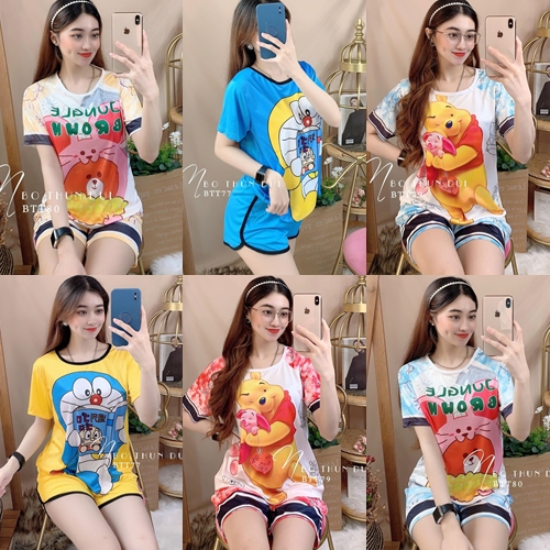 Set đồ ngắn nữ chất thun 3d mẫu hoạt hình siêu đa dạng dưới 55kg - đồ bộ nữ đẹp
