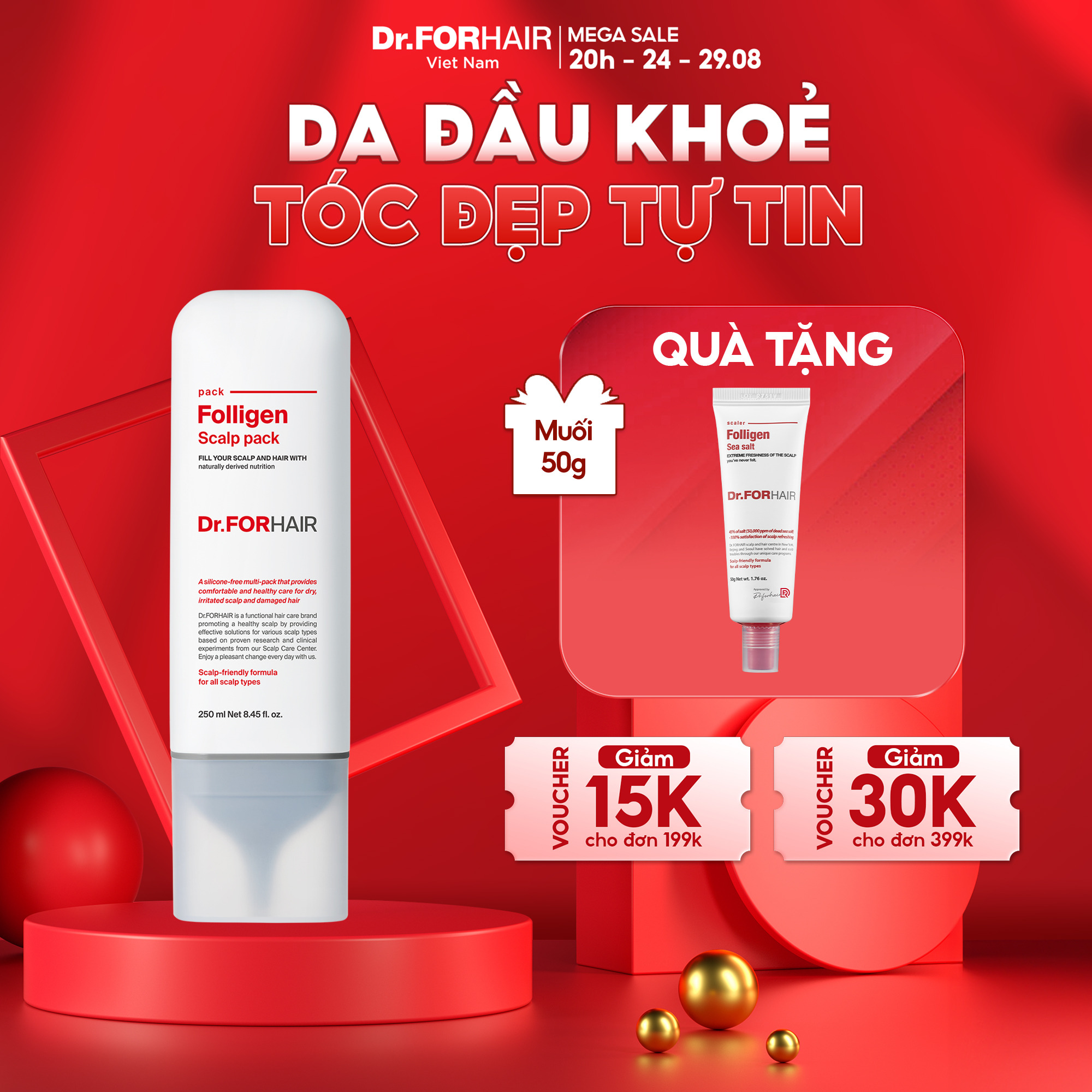 Dầu xả kem xả chăm sóc nuôi dưỡng tóc, chăm sóc da đầu, giảm rụng tóc Dr.FORHAIR Folligen Scalp Pack