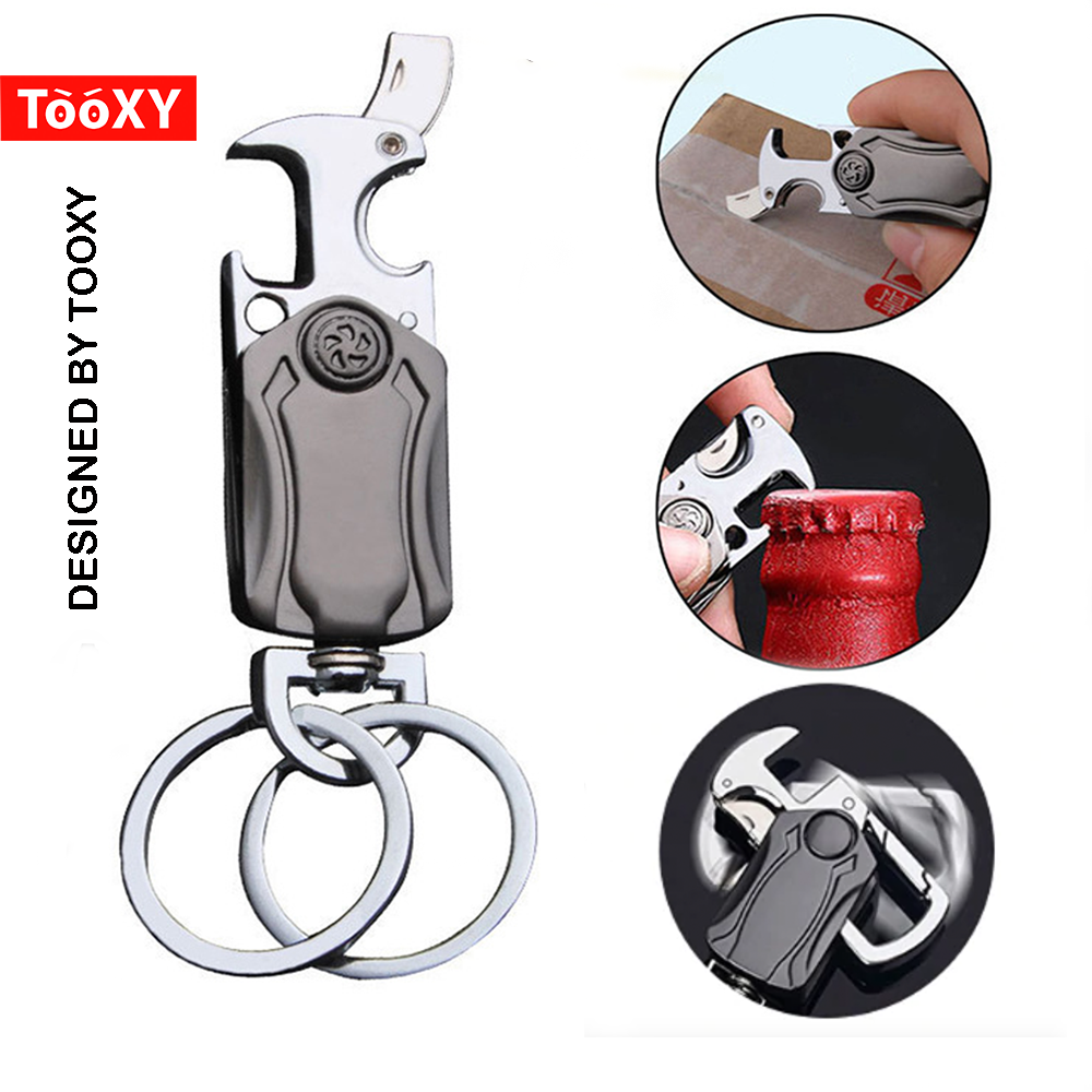 Móc khóa nam đa năng , Móc khóa mở nút chai, Vòng bi 360 độ vòng chìa khóa thiết kế xoay im lặng chìa khóa thời trang nam