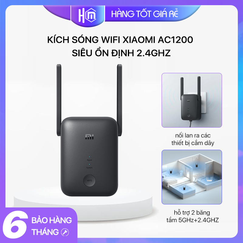 Kích sóng wifi Xiaomi AC1200 Siêu ổn định 2.4GHz 5GHz 1200Mbps Quốc Tế