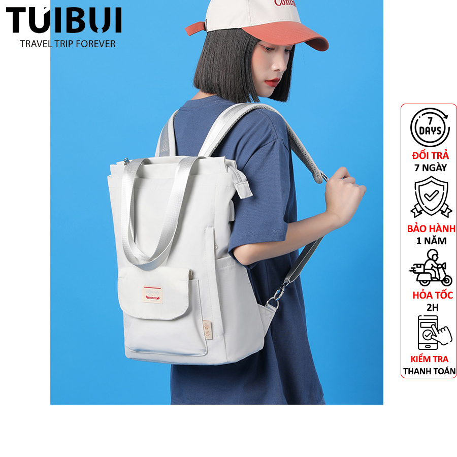 Balo nữ vải canvas cao cấp Túi Bụi kiêm túi Tote chống nước, có ngăn chống sốc để laptop 14 inch.