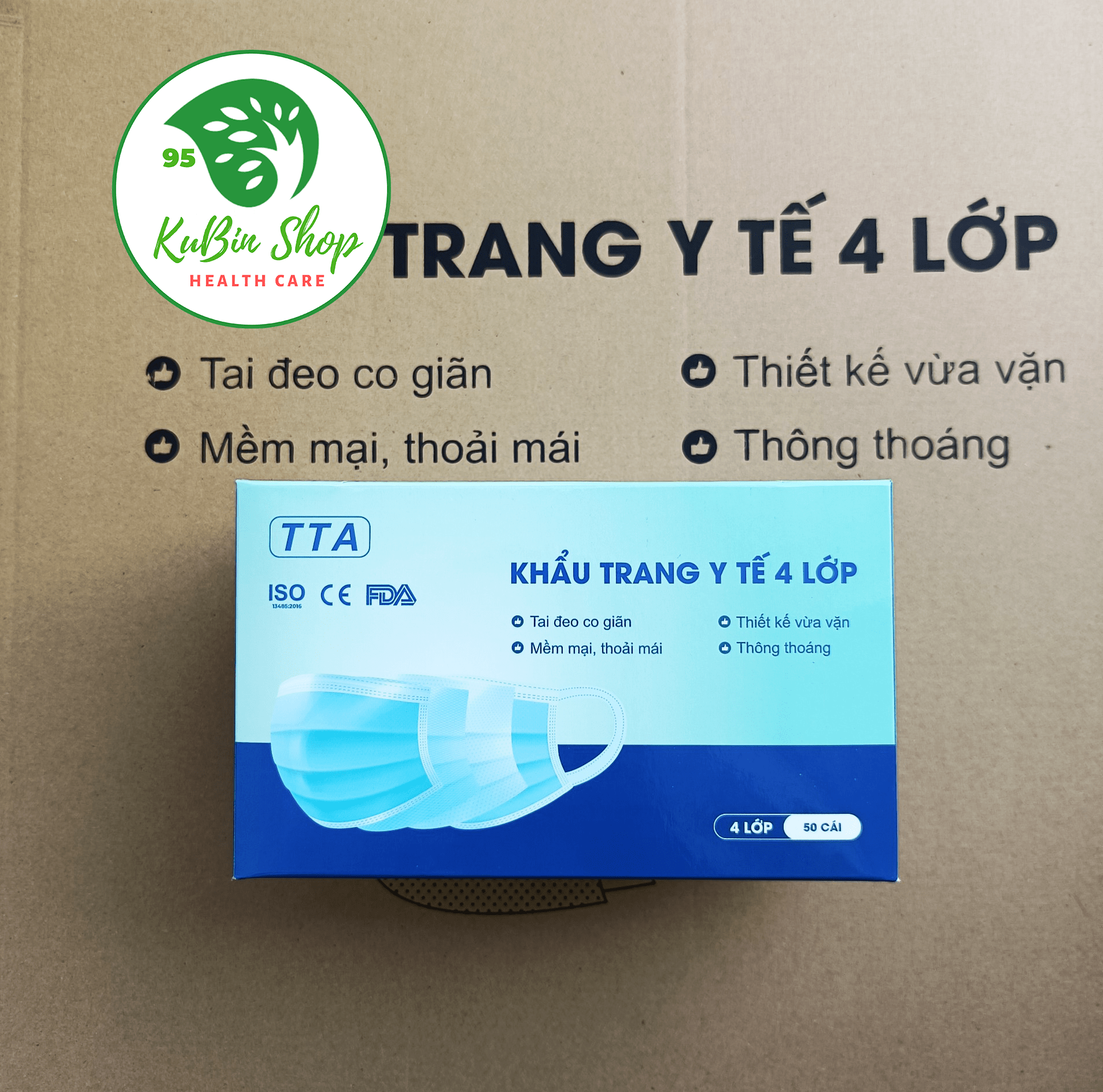 Khẩu trang y tế quai mềm tta 4 lớp đeo không đau tai hộp 50 cái