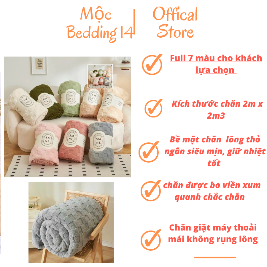Chăn lông thỏ, chăn lông tuyết hoạ tiết ô vuông kt 200x230cm, chăn hè thu siêu mềm mịn