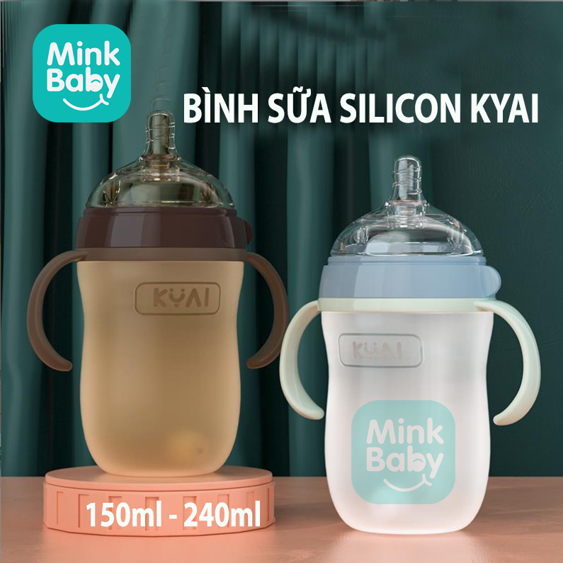 Bình sữa silicon siêu mềm, kháng khuẩn, chống sặc, chống đầy hơi kyai 150ml,240ml