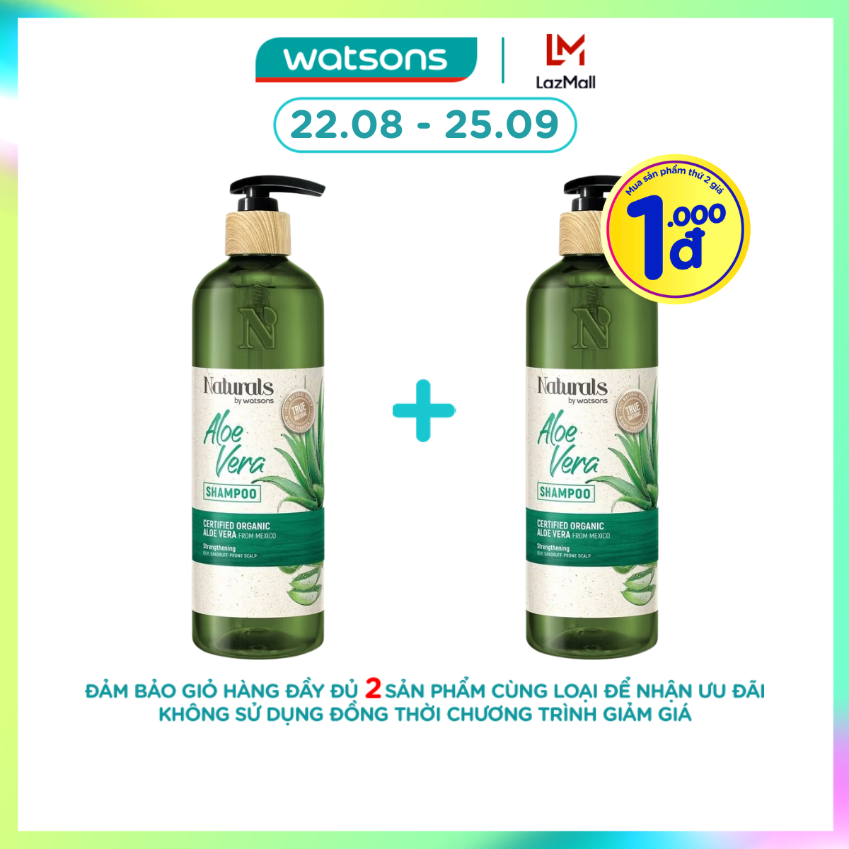 [1000đ SẢN PHẨM THỨ 2] Dầu Gội Naturals By Watsons True Natural Aloe Vera Shampoo 490ml