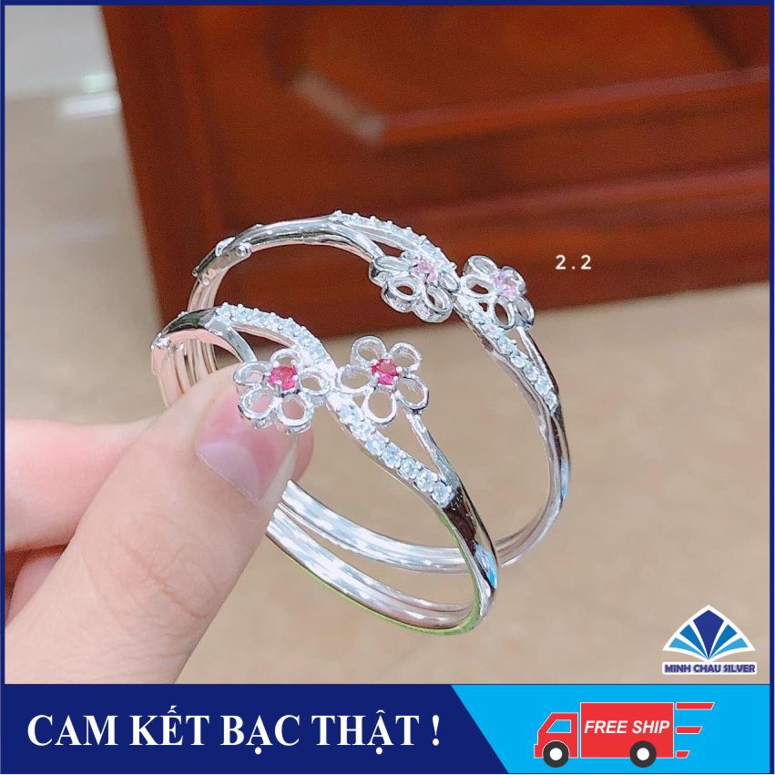 Lắc tay bạc bé gái mặt hoa xinh xắn