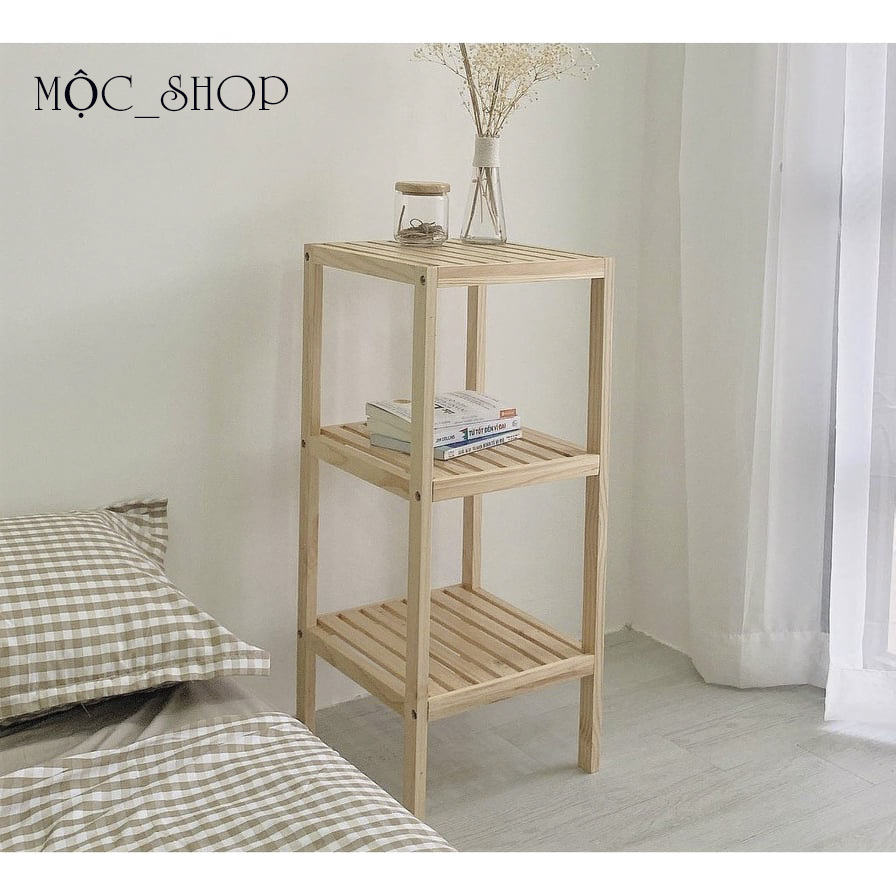 Tab đầu giường 2, 3 tầng KỆ VUÔNG  MÀU GỖ THÔNG TỰ NHIÊN / HUY_Decor