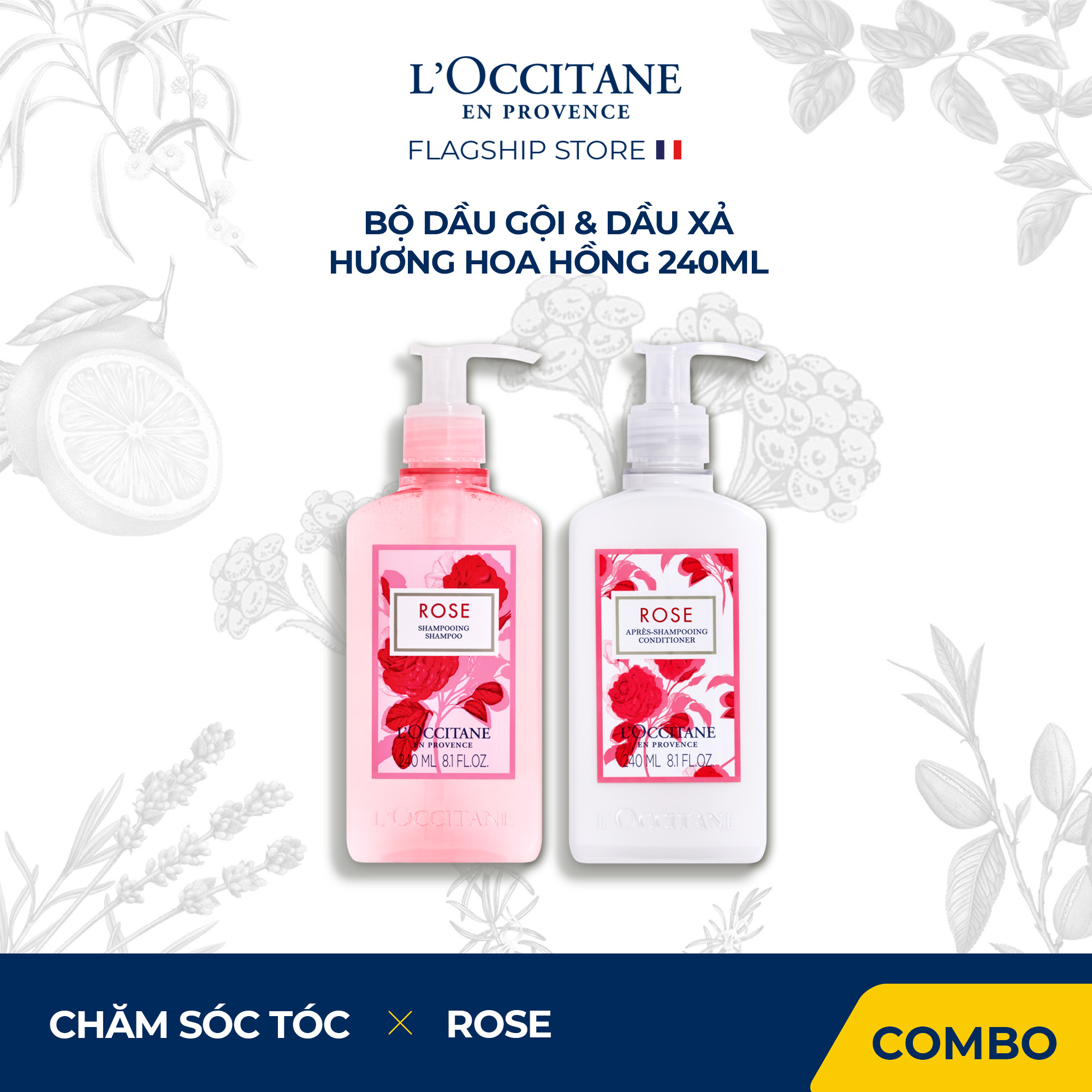 Bộ dầu gội - dầu xả hương hoa hồng l'occitane rose shampoo - conditioner 240ml