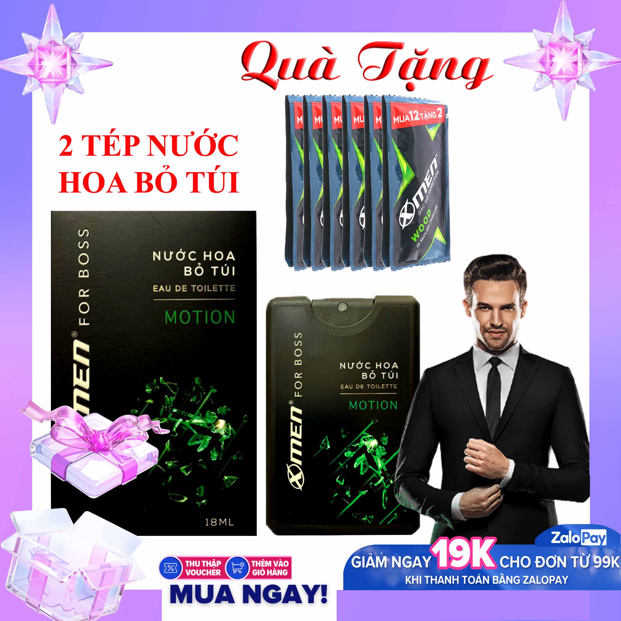 Combo 2 Nước Hoa Bỏ Túi X-Men Motion - Nước hoa bỏ túi Xmen for Boss Motion 18ml [TẶNG NGAY] 3 Gói Dầu Gội X-Men Wood
