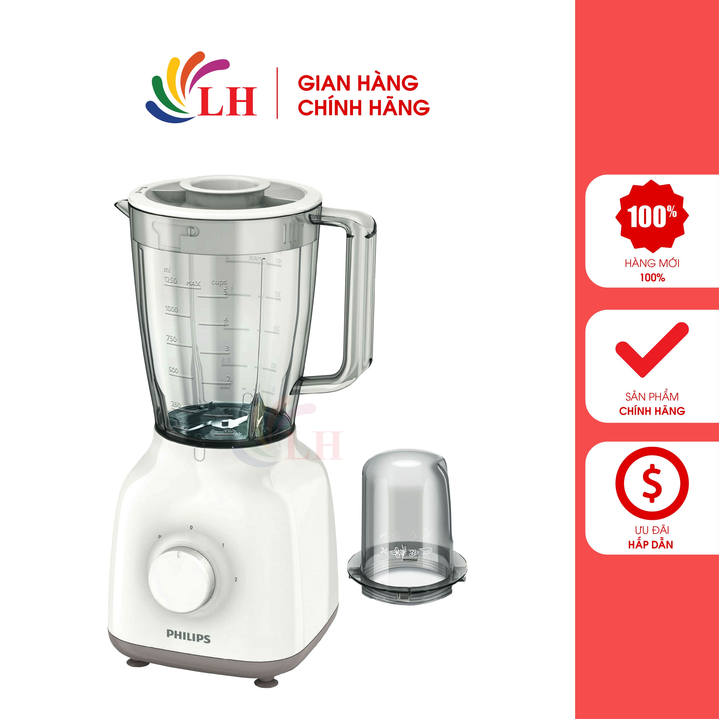 Máy xay sinh tố Philips HR2108/03 - Hàng chính hãng - Công suất 400W, trang bị 2 cối xay, lưỡi dao bằng thép không gỉ, sử dụng với một nút điều khiển