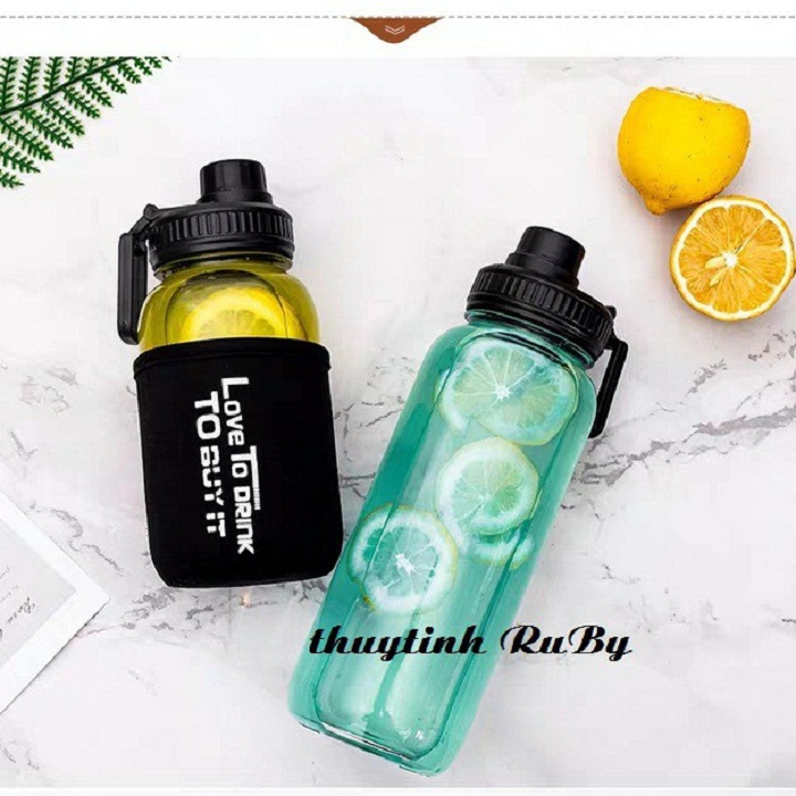 Bình Thủy Tinh Có Dây Xách Giữ Nhiệt 750Ml - Chai Nước Có Bao Giữ Nhiệt, Bình Nước Detox Thủy Tinh, Bình Đựng Nước, Bình Nước Giữ Nhiệt