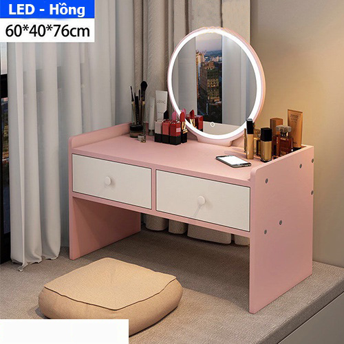 Bàn trang điểm ngồi bệt HOLI ( AK12) có đèn LED cảm ứng, chất liệu gỗ MDF kèm dây sạc hiện đại.