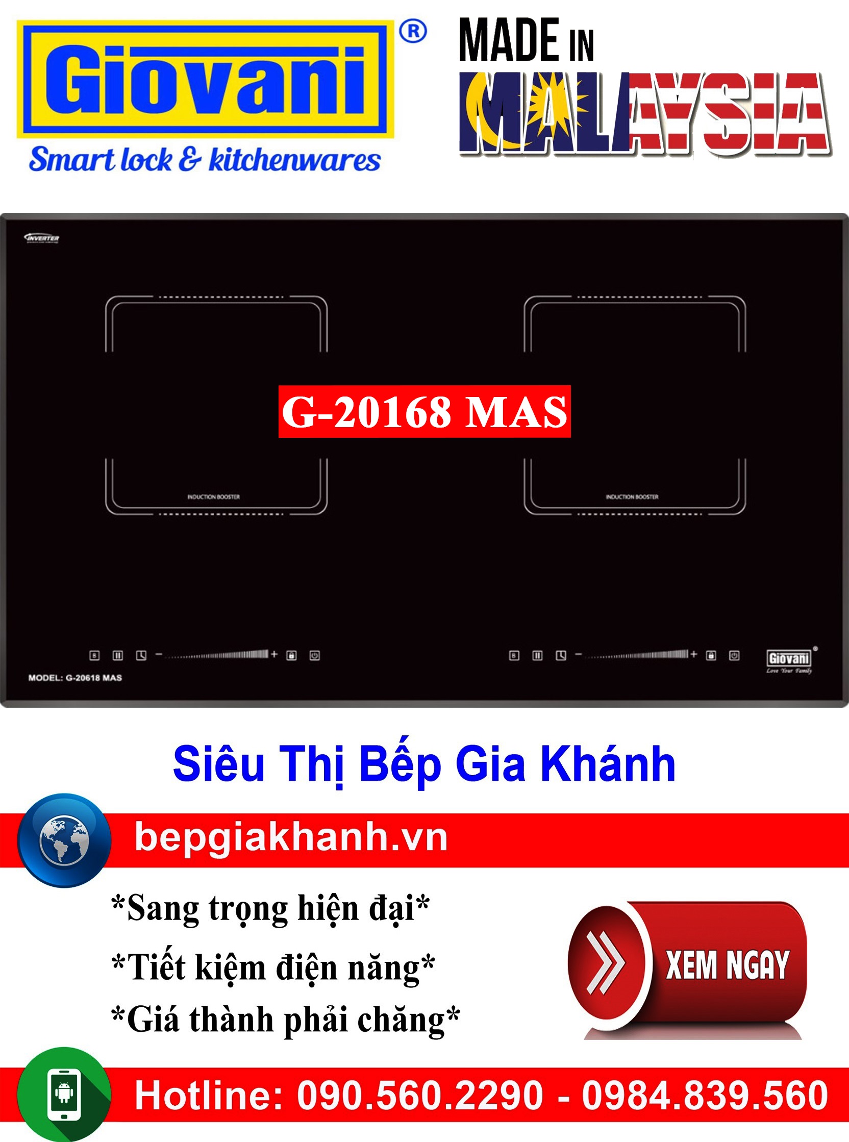 [HCM]Bếp từ đôi Giovani G-20168 MAS nhập khẩu Malaysia, bếp từ, bếp điện từ, bếp từ đôi, bếp điện từ đôi, bếp từ giá rẻ, bếp điện từ giá rẻ, bếp từ đơn, bep tu don, bep tu