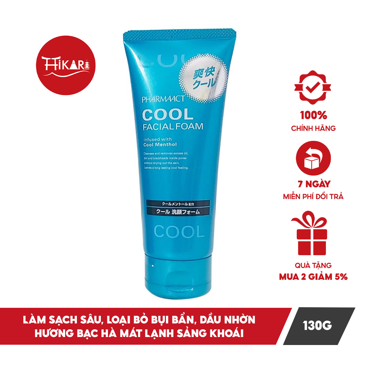 Sữa rửa mặt bạc hà sạch sâu Pharmaact Cool Facial Foam dành cho nam 130g