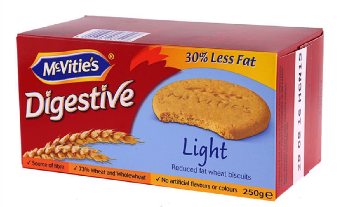 Mcvities digestive light 250g. bánh quy lúa mỳ. best before: 04/2024