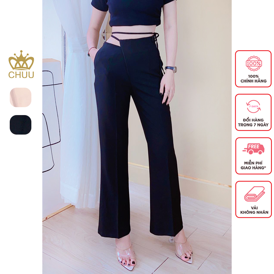 Quần ống loe nữ lưng cao cá tính cột dây 1 bên CHUU Q6107
