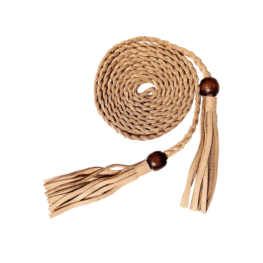 [HCM]Thắt lưng nữ da PU tết bím tua rua màu be - dây nịt nữ da PU tết bím tua rua thời trang