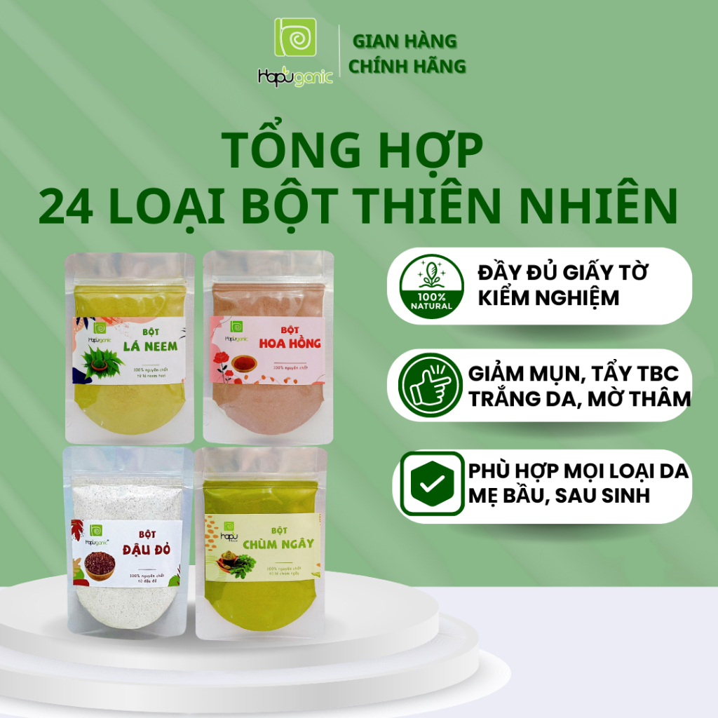 [24 LOẠI] MẶT NẠ BỘT THIÊN NHIÊN TRẮNG DA, GIẢM MỤN, GIẢM NÁM, TẮM TRẮNG HAPUGANIC 50GR