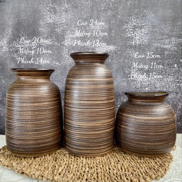Lọ Hoa Bình cắm hoa men nâu mộc vai vuông vintage - Gốm Sứ Bát Tràng