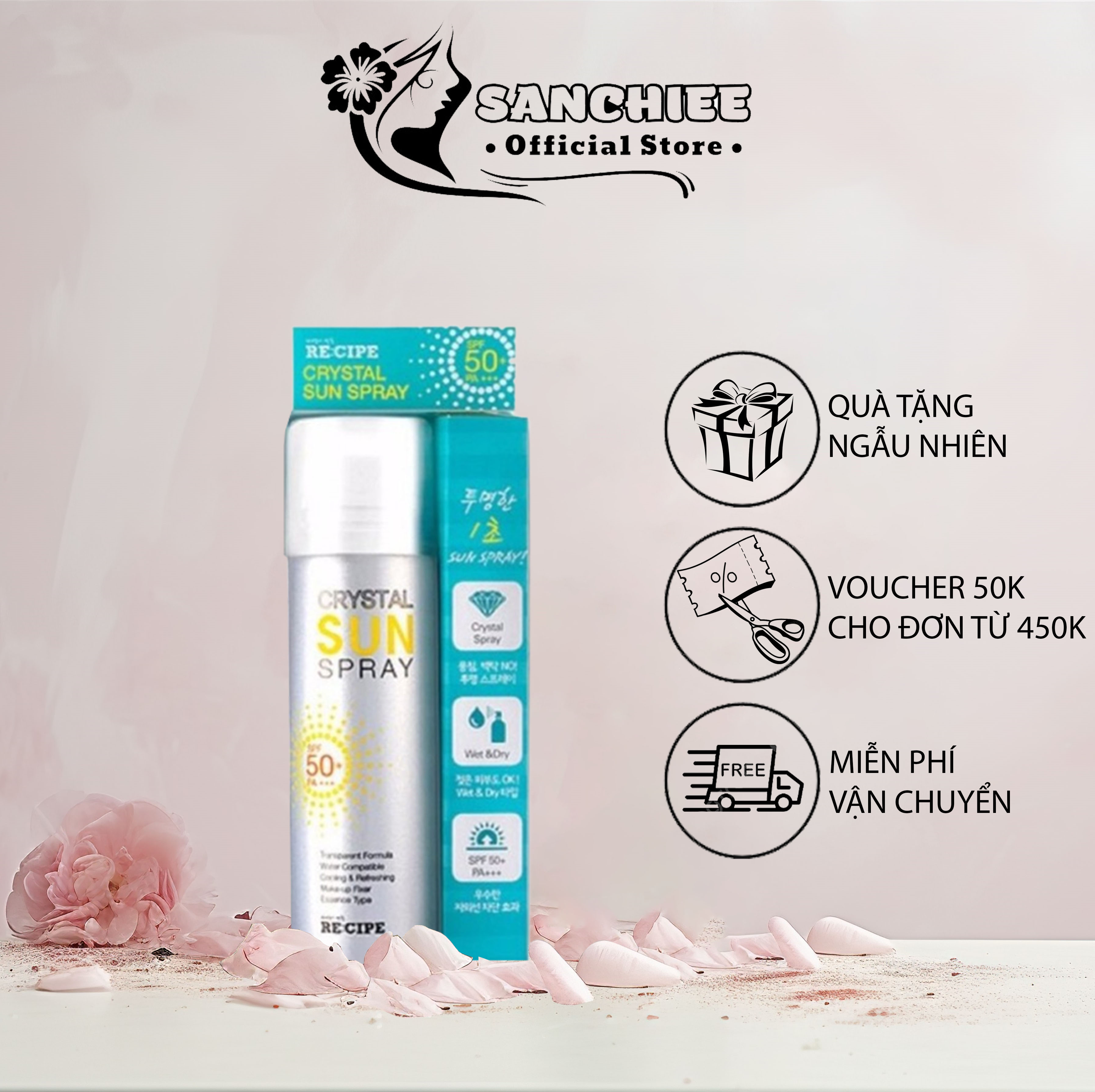 Xịt chống nắng crystal sun spray spf50+ 150ml dưỡng ẩm, bảo vệ da - sanchiee store vn