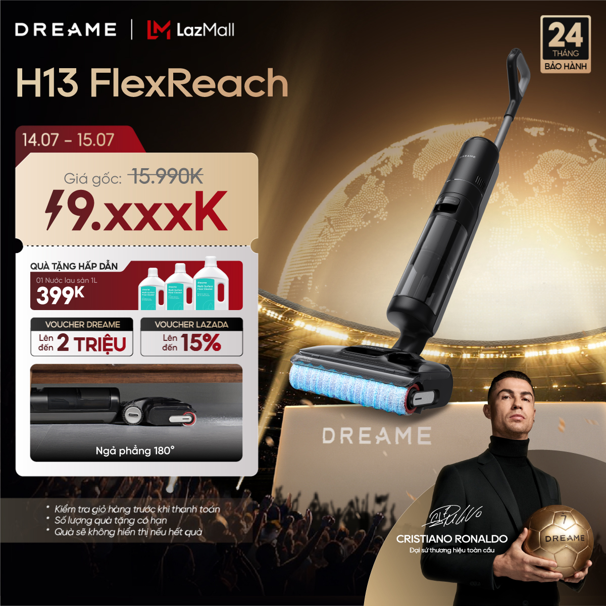 Máy hút bụi lau sàn khô & ướt Dreame H13 FlexReach - Bản quốc tế - BH 24 tháng