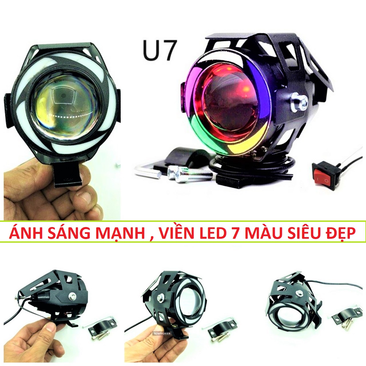 Đèn U7 trợ sáng ngũ sắc xe máy siêu sáng độ xe đẳng cấp, đèn trợ sáng xe máy viền led cực đẹp loại tốt , đồ kiểu xe máy , phụ kiện độ xe máy