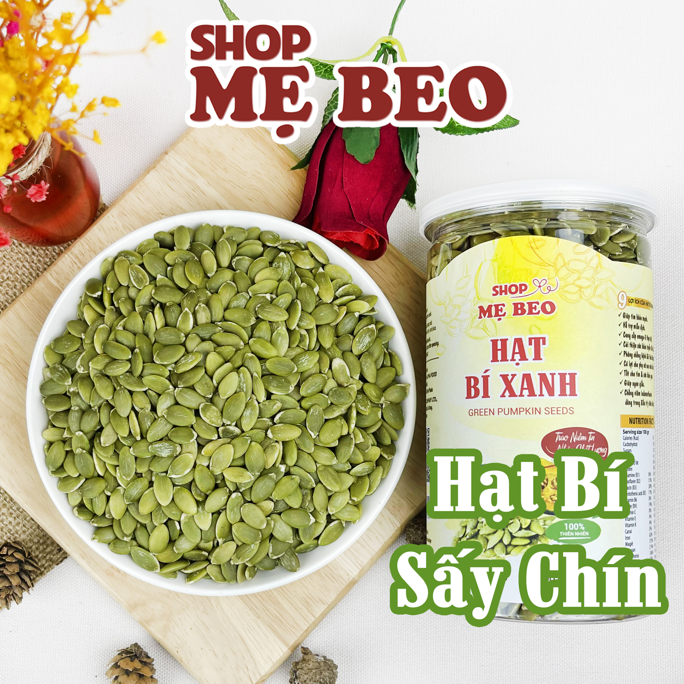 500Gr  Nhân Hạt Bí Xanh Sấy Chín Sạch Vỏ SHOP MẸ BEO