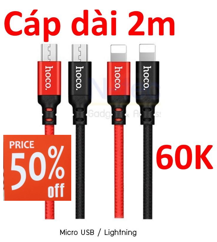 Cáp hoco x14 dài 2m micro usb