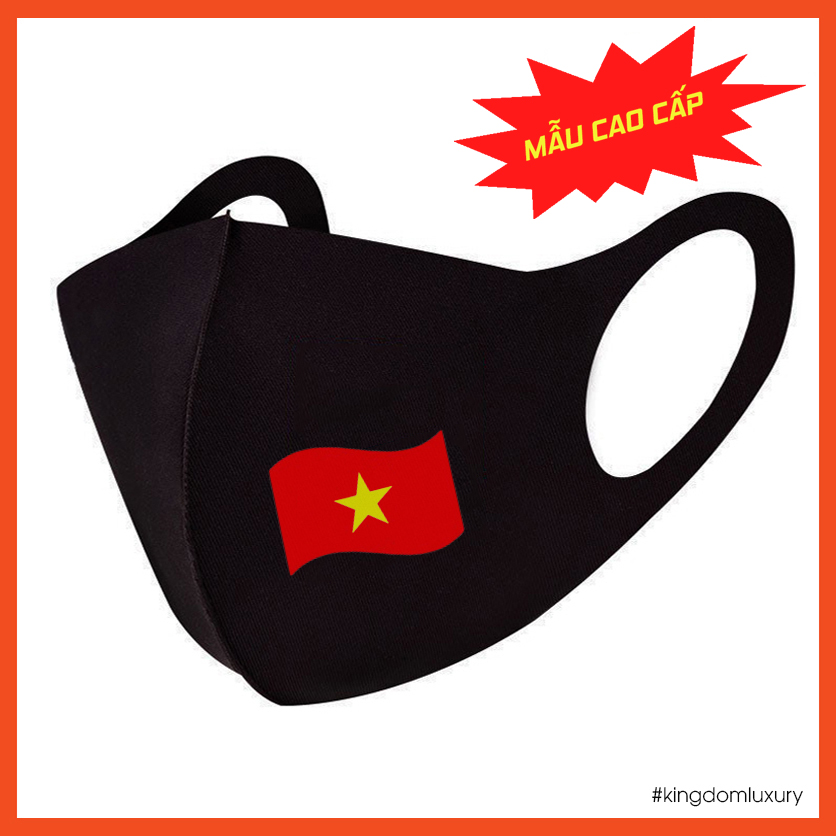 Khẩu Trang Vải Su Kháng Khuẩn Màu Đen Cờ Đỏ Sao Vàng Việt Nam - Mẫu Cờ Tung Bay