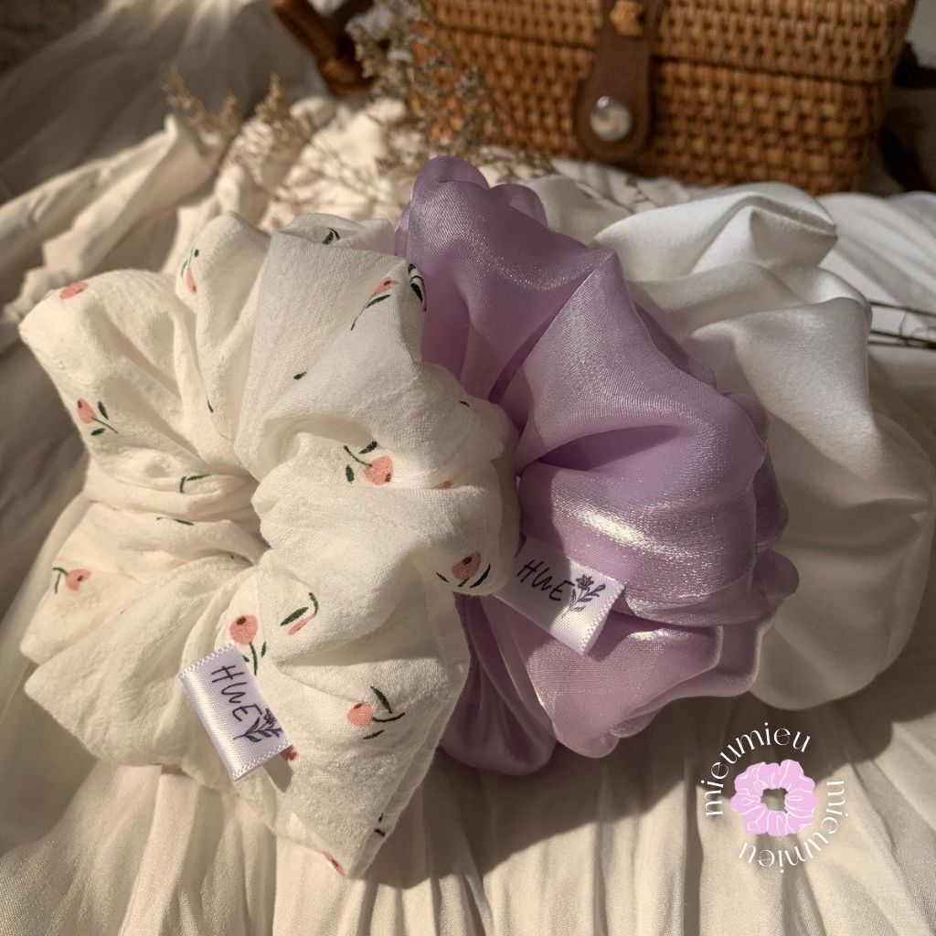 Cột tóc scrunchies handmade hoạ tiết tone tím pastel xinh xắn S1055