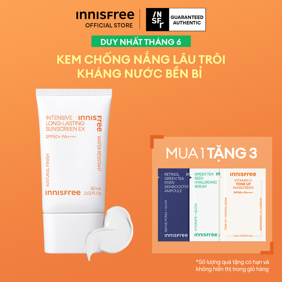 Kem chống nắng lâu trôi INNISFREE Intensive Long Lasting Sunscreen Ex 60ml