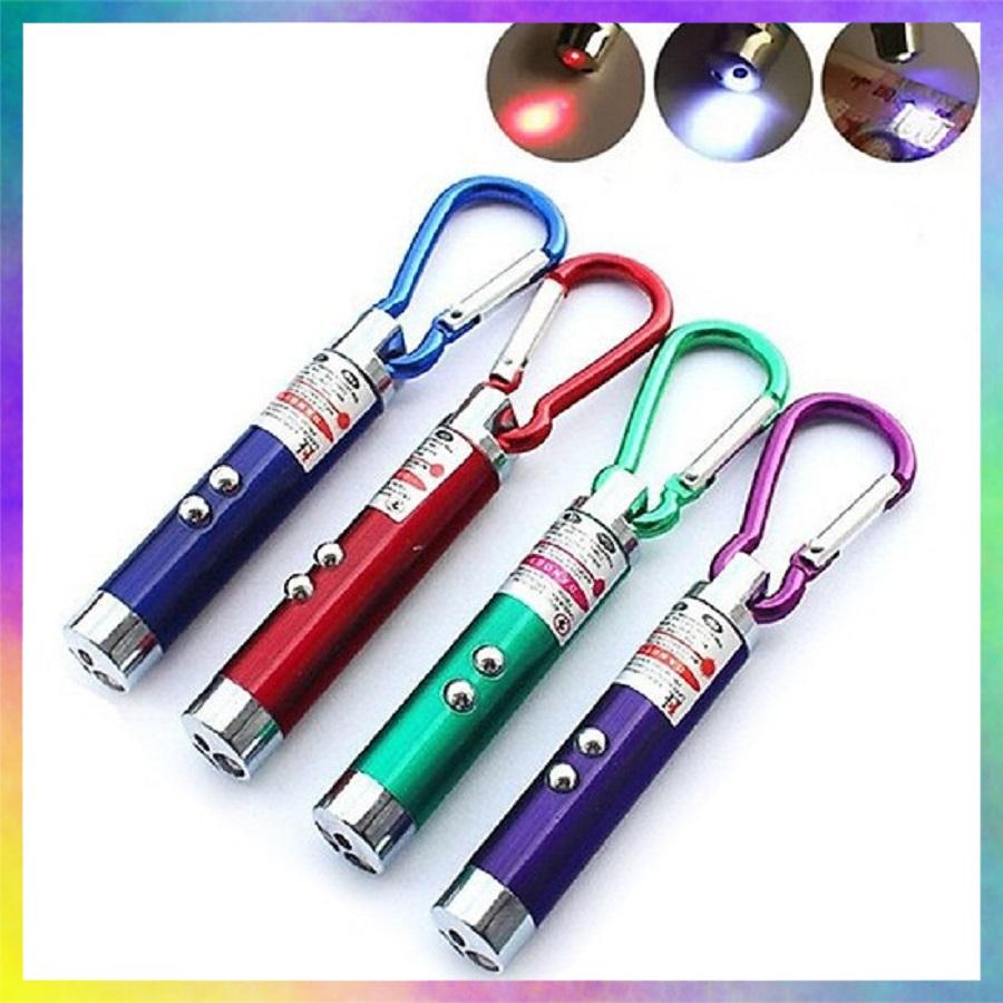 Móc khóa đèn pin, tia laser, soi tiền giả 3in1 nhiều màu nhôm không gỉ