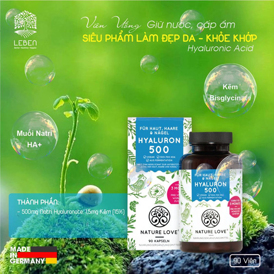Viên uống đẹp da cấp ẩm Nature Love Hyaluron 500mg - 90 viên